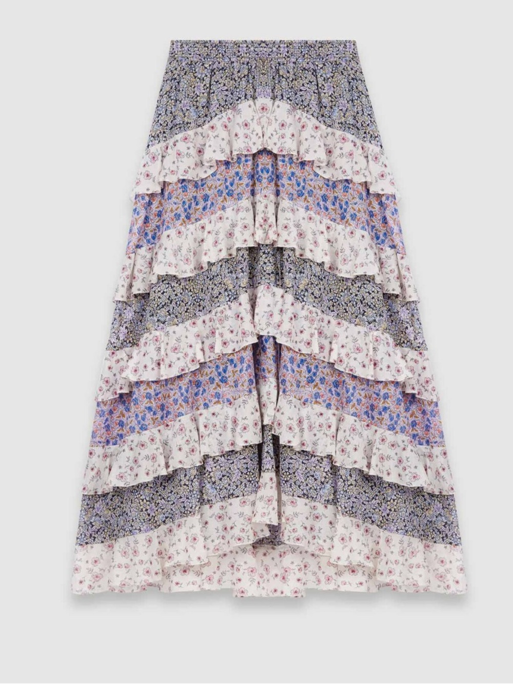 MAJE Tiered Floral Midi Skirt in Lavender and White